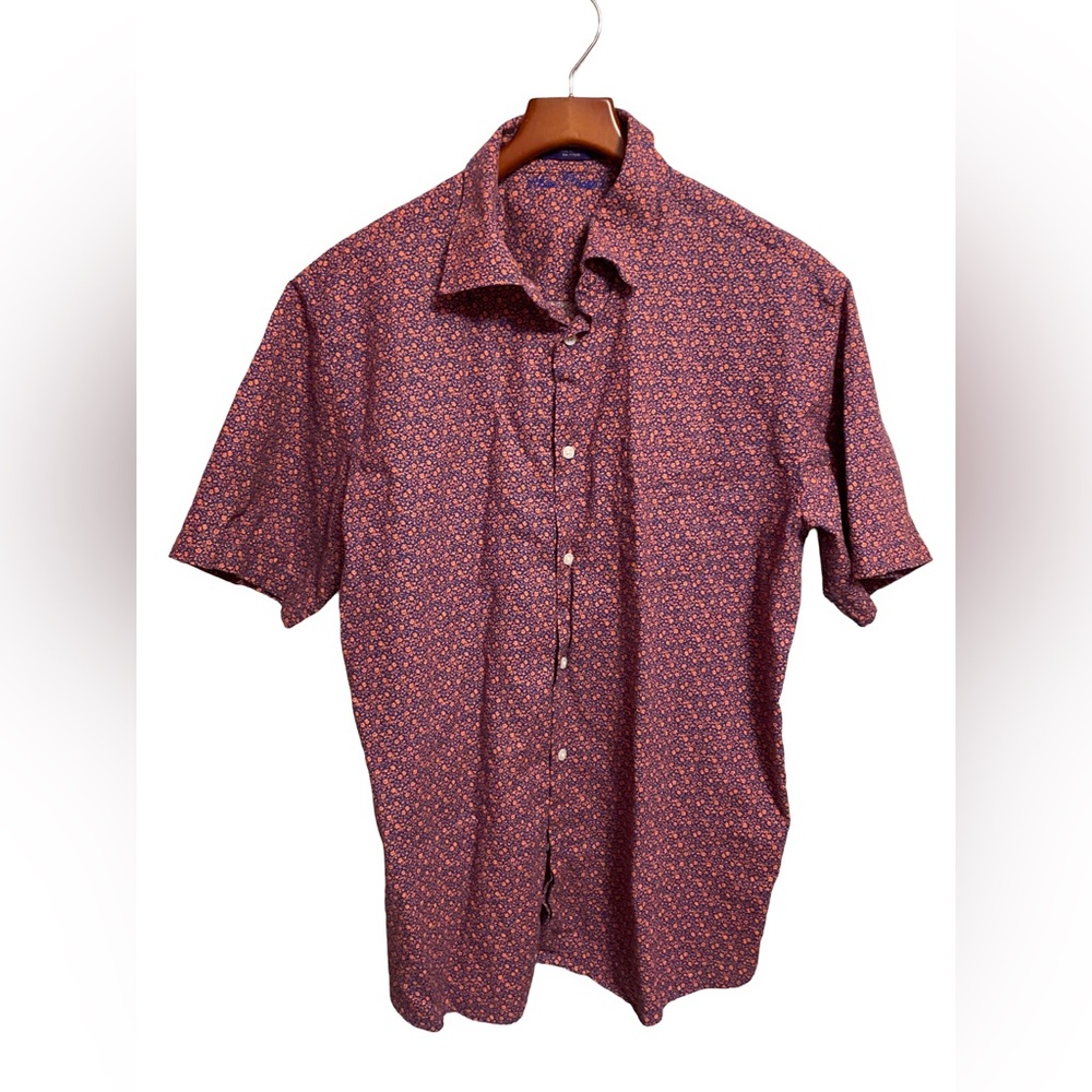 Alan Flusser Mens Linen Cotton Blend Short Sleeve Button Up Size Large‎